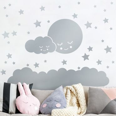 Sticker mural pour enfants - Moon Cloud And Stars