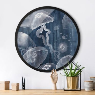 Tableau rond encadré - Moon Jellyfish I