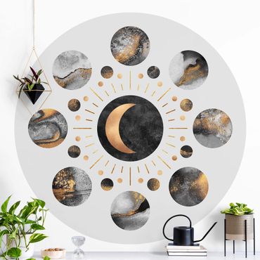 Papier peint rond autocollant - Moon Phases Abstract Gold