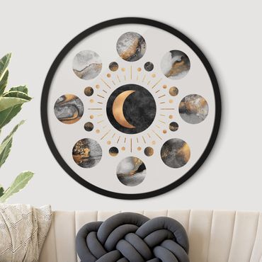 Tableau rond encadré - Moon Phases Abstract Gold