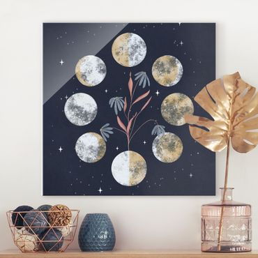 Tableau en verre - Moon Phases and daisies