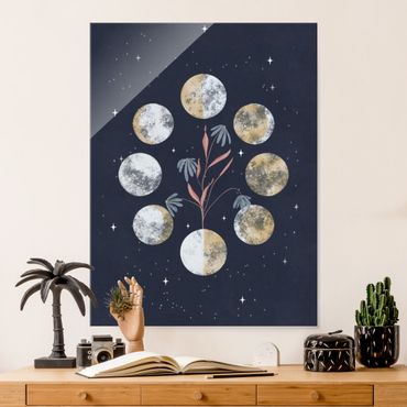 Tableau en verre - Moon Phases and daisies