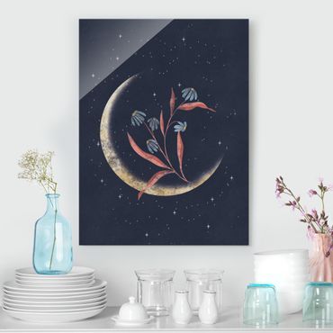 Tableau en verre - Crescent Moon and Marguerites