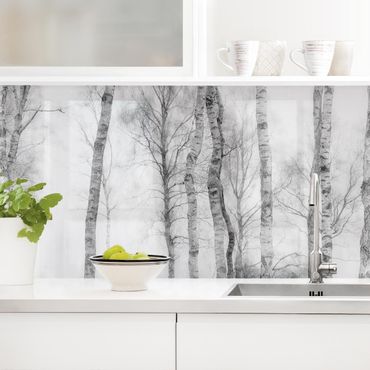 Revêtement mural cuisine - Mystic Birch Forest Black And White