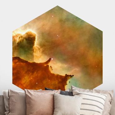 Papier peint hexagonal autocollant avec dessins - NASA Picture Orange Space Nebula