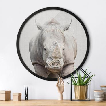 Tableau rond encadré - Rhinoceros Nora
