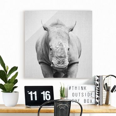 Tableau en verre - Rhinoceros Nora Black And White