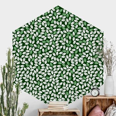 Papier peint hexagonal autocollant avec dessins - Natural Pattern Rain Of Leaves In Green