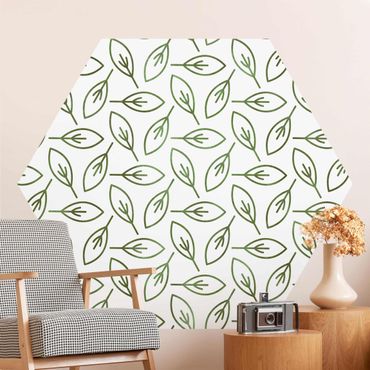 Papier peint hexagonal autocollant avec dessins - Natural Pattern Leaf Lines In Green
