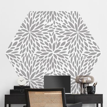 Papier peint hexagonal autocollant avec dessins - Natural Pattern Flowers In Gray