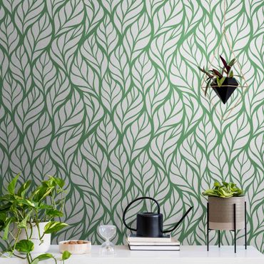Metallic wallpaper - Natural Pattern Large Leaves On Green