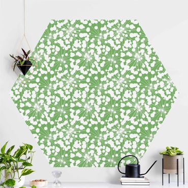 Papier peint hexagonal autocollant avec dessins - Natural Pattern Dandelion With Dots In Front Of Green