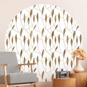 Papier peint rond autocollant - Natural Pattern Sweeping Leaves In Gold