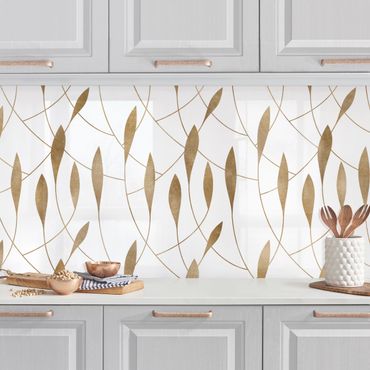 Revêtement mural cuisine - Natural Pattern Sweeping Leaves In Gold