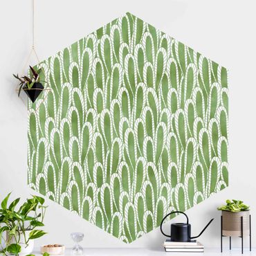 Papier peint hexagonal autocollant avec dessins - Natural Pattern Succulents In Green