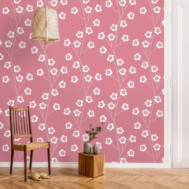 Papier peint - Natural Pattern Delicate Flowers In Front Of Pink