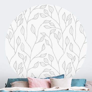 Papier peint rond autocollant - Natural Pattern Branches With Leaves In Grey