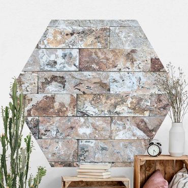 Papier peint panoramique hexagonal autocollant - Natural Marble Stone Wall