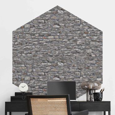 Papier peint panoramique hexagonal autocollant - Natural Stone Wallpaper Old Stone Wall