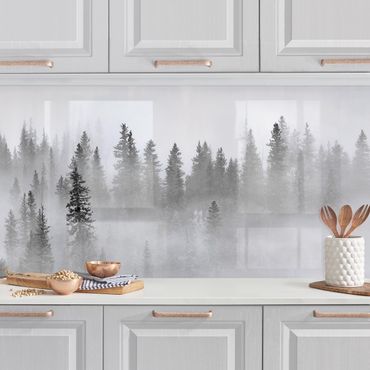 Revêtement mural cuisine - Fog In The Fir Forest Black And White