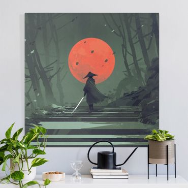 Tableau sur toile - Ninja In Red Moonlight