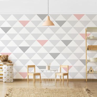Papier peint - No.YK65 Triangles Grey White Pink