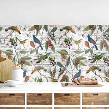 Revêtement mural cuisine - Nostalgic Berry Blues With Birds Of Paradise