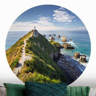 Papier peint rond autocollant plage - Nugget Point Lighthouse And Sea New Zealand