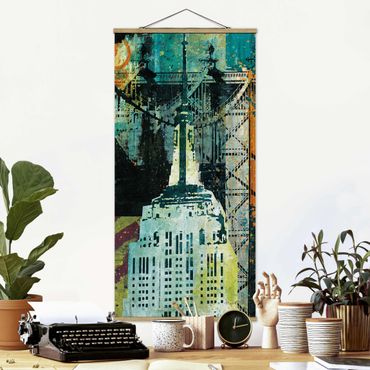 Tableau en tissu avec porte-affiche - NY Graffiti Empire State Building - Format portrait 1:2
