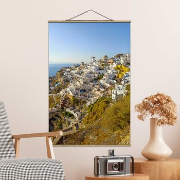 Tableau en tissu avec porte-affiche - Oia On Santorini - Format portrait 2:3