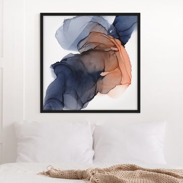 Framed poster - Drops Of Ocean Blue And Orange With Gold
