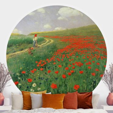 Papier peint rond autocollant - Pál Szinyei-Merse - Summer Landscape With A Blossoming Poppy