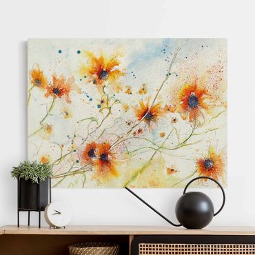 Tableau sur toile naturel - Painted Flowers - Format paysage 4:3