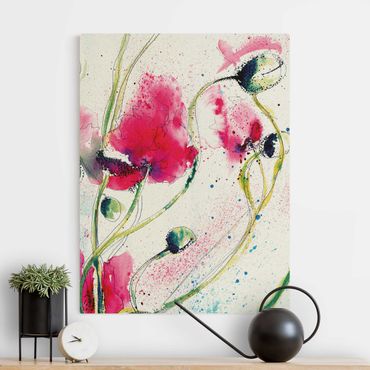 Tableau sur toile naturel - Painted Poppies - Format portrait 3:4