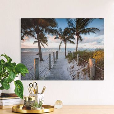 Impression sur toile - Palm Trees At Boardwalk To The Ocean