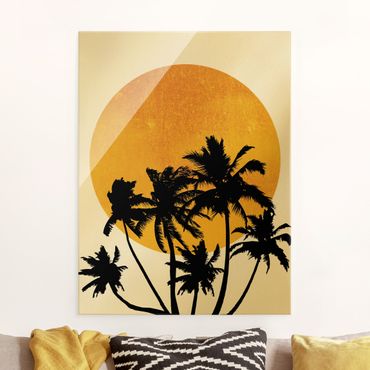 Tableau en verre - Palm Trees In Front Of Golden Sun - Format portrait