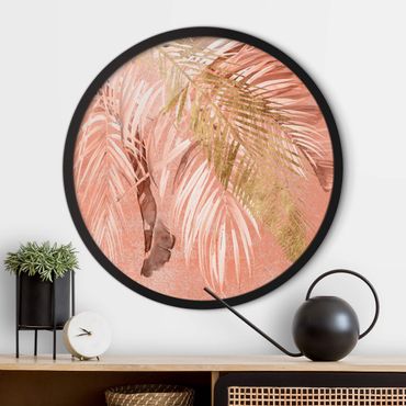 Tableau rond encadré - Palm Fronds In Pink And Gold II