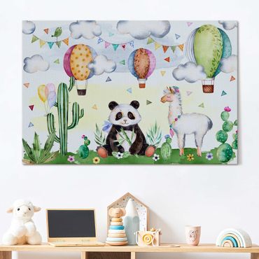 Tableau acoustique - Panda et lama aquarelle