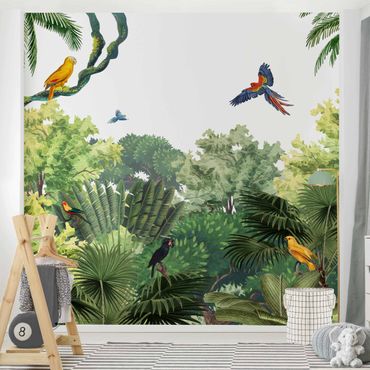 Papier peint - Parade de perroquets dans la jungle