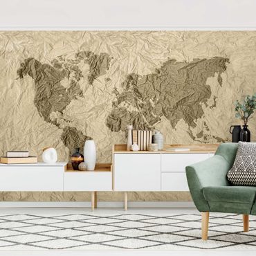 Papier peint - Paper World Map Beige Brown