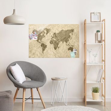 Tableau en verre - Paper World Map Beige Brown