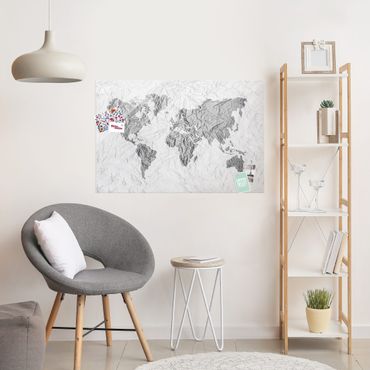 Tableau en verre - Paper World Map White Grey