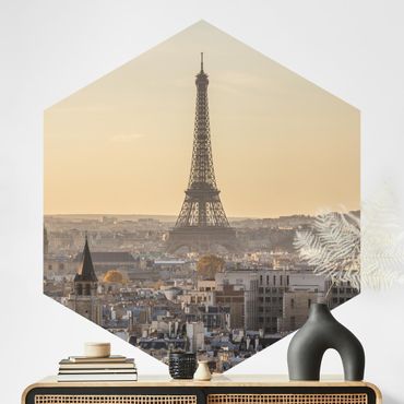 Papier peint hexagonal autocollant avec dessins - Paris at Dawn