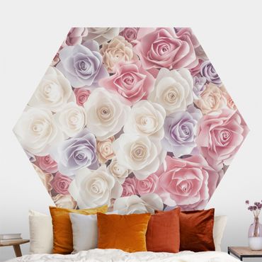 Papier peint hexagonal autocollant avec dessins - Pastel Paper Art Roses
