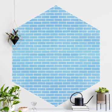 Papier peint panoramique hexagonal autocollant - Pastel Blue Brick Wall