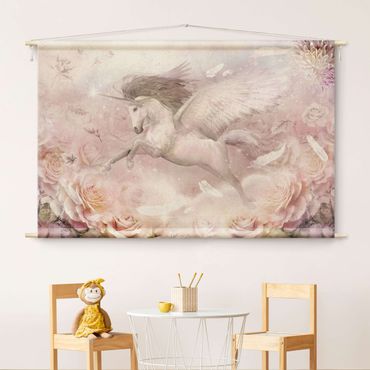Tenture murale - Pegasus Unicorn With Roses