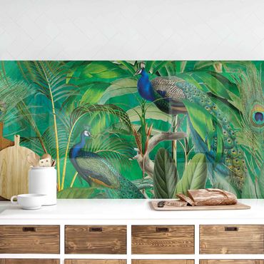 Revêtement mural cuisine - Peacocks In The Jungle