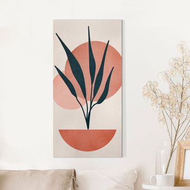 Impression sur toile - Plant And Abstract Shapes In Pink