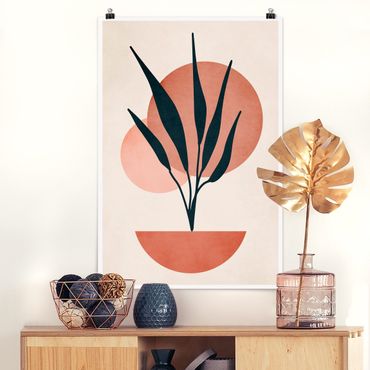 Poster reproduction - Plant And Abstract Shapes In Pink - 2:3