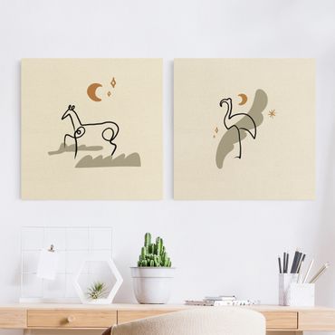 Impression sur toile - Picasso Interpretation - Horse And Flamingo
